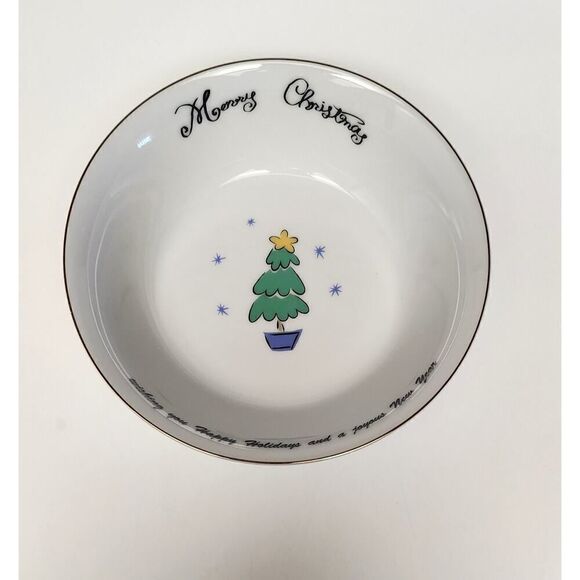 MERRY BRITE CHRISTMAS 7.5" SANTA TREE GIFT REINDEER SET OF 8 BREAD PLATES/BOWLS - Picture 13 of 16